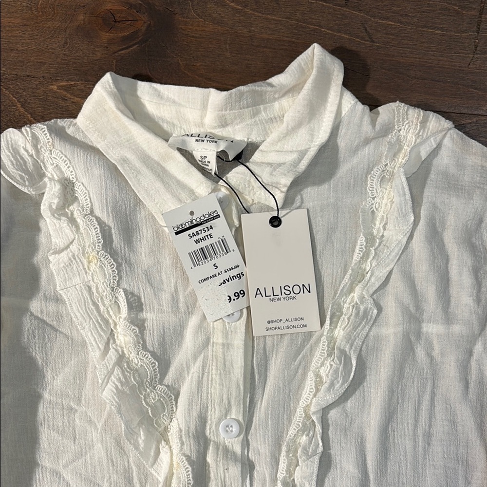 Bloomingdale's White Ruffled Button Down Shirt